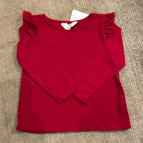 H&M Other - NWT ~ H&M RED LONG SLEEVED TOP W/ RUFFLE SHOULDERS